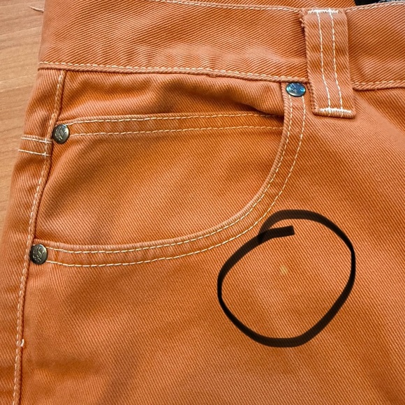 VTG Clench Jeans Mens Orange Denim Wide Baggy Skater 90s Y2K Tag Size 34x32 - Picture 10 of 16